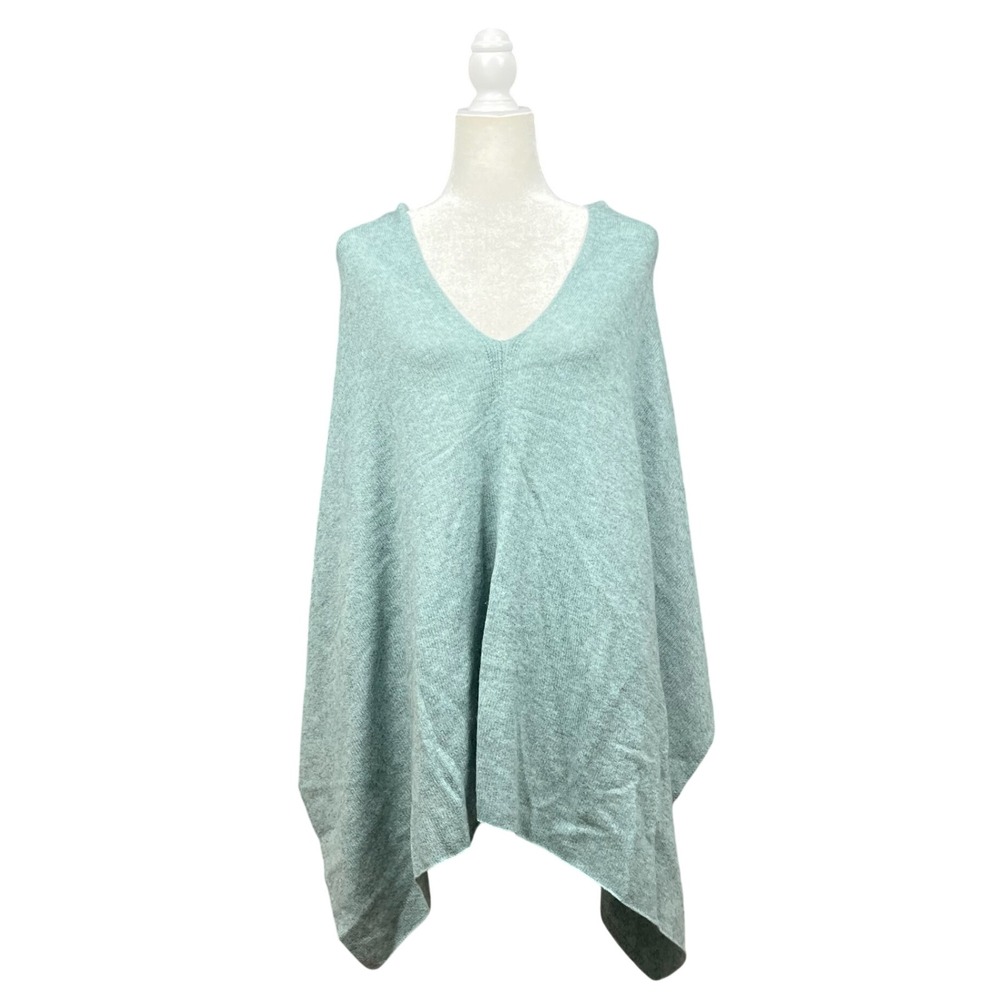 Max Studio Poncho Womens OS Green 100% Cashmere V-Neck Knit Wrap Shawl Cozy Chic